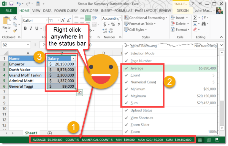 how-to-enable-status-bar-summary-statistics-how-to-excel