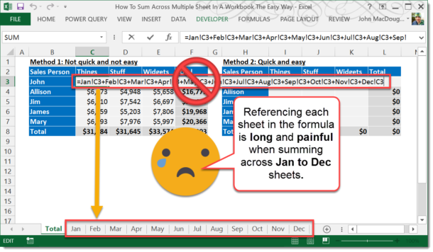 How To Sum Across Multiple Sheets In A Workbook How To Excel 8228