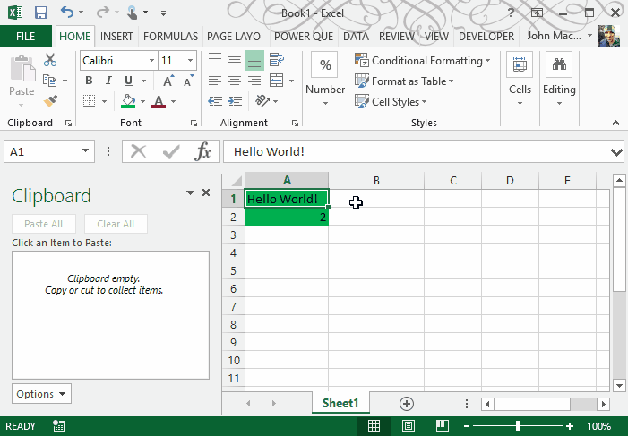 a1 home shortcut on mac for excel