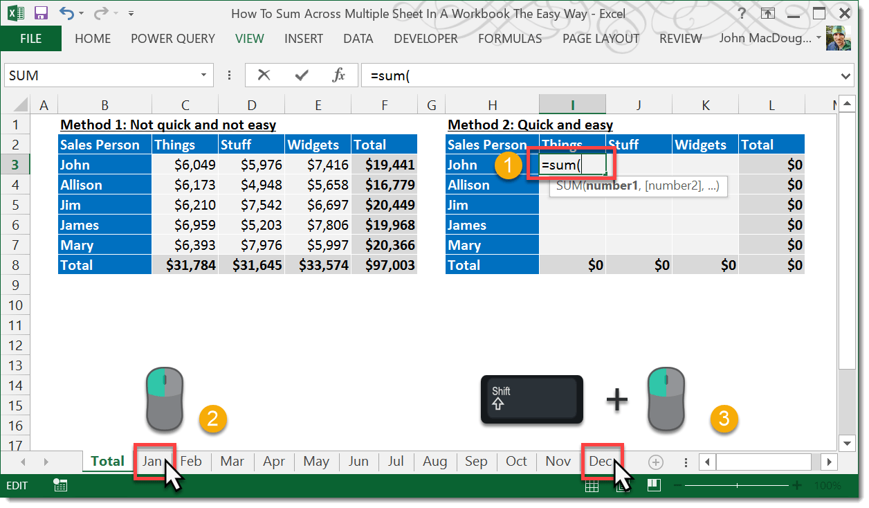 How To Sum Across Multiple Sheets In A Workbook How To Excel