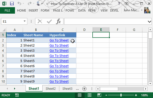 show work sheets in excel for mac