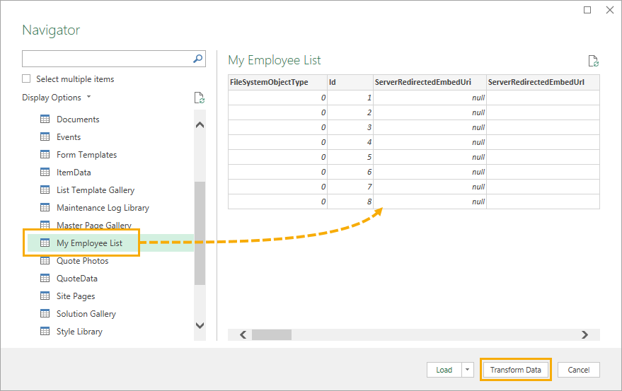 Power-Query-Navigator-Preview Importing and Exporting Data from SharePoint and Excel