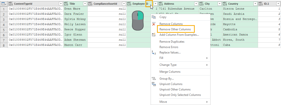 Remove-Other-Columns Importing and Exporting Data from SharePoint and Excel