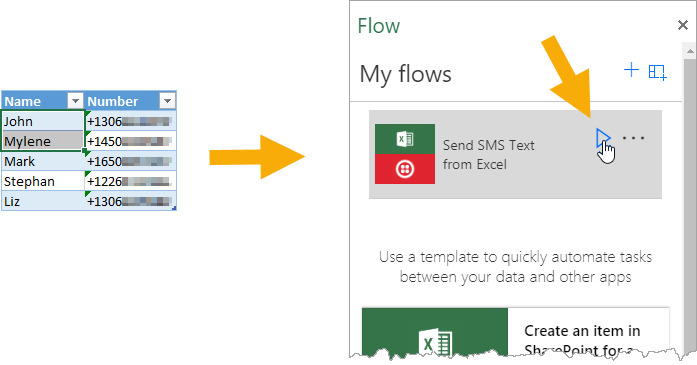 Select-Rows-And-Run-Flow Sending SMS Text Messages From Excel
