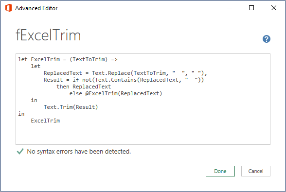 Advanced-Editor Replicate Excel's TRIM Function In Power Query