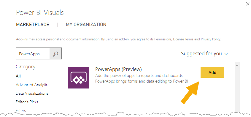 Add-PowerApps-Visual Integrating Power BI And PowerApps