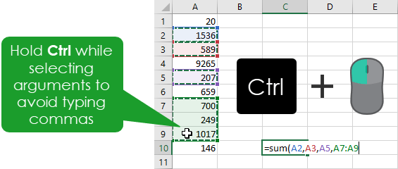 Add-Commas-with-Ctrl 37 Awesome Excel Mouse Tips & Tricks You Should Know
