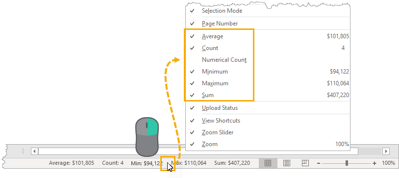 Right-Click-to-Enable-Summary-Statistics 37 Awesome Excel Mouse Tips & Tricks You Should Know