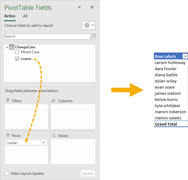 Create-pivot-table-with-new calpulated-column 5方法，用于在Excel中更改文本案例