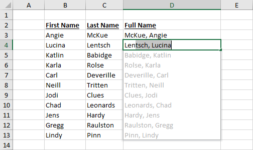 Combine-First-and-Last-Name-with-Flash-Fill Everything You Need To Know About Flash Fill In Microsoft Excel [15 Examples]