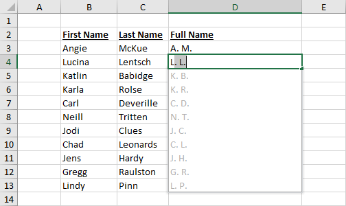 Convert-Names-to-Initials-with-Flash-Fill Everything You Need To Know About Flash Fill In Microsoft Excel [15 Examples]