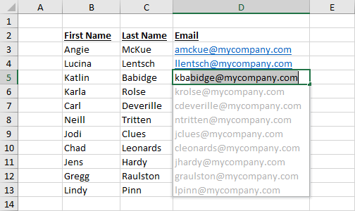 Create-Email-Address-with-Flash-Fill Everything You Need To Know About Flash Fill In Microsoft Excel [15 Examples]