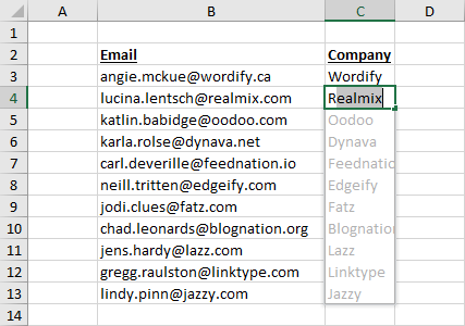 Extract-Company-from-Email-Address-with-Flash-Fill Everything You Need To Know About Flash Fill In Microsoft Excel [15 Examples]