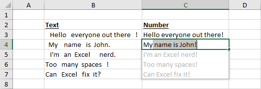 Remove-Excess-Spaces-with-Flash-Fill Everything You Need To Know About Flash Fill In Microsoft Excel [15 Examples]