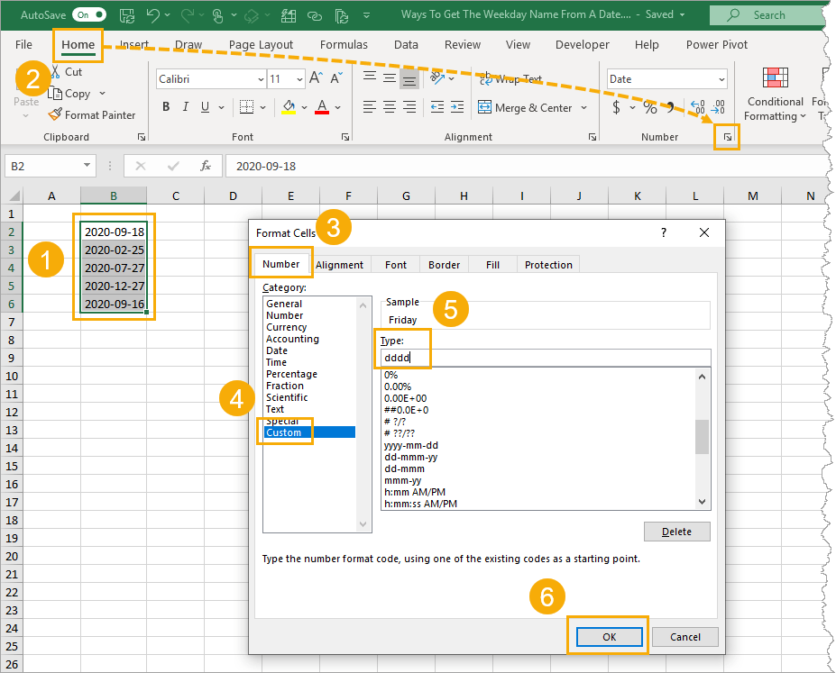 Format-Dates-as-Weekday-Names 7 Ways To Get The Weekday Name From A Date In Excel