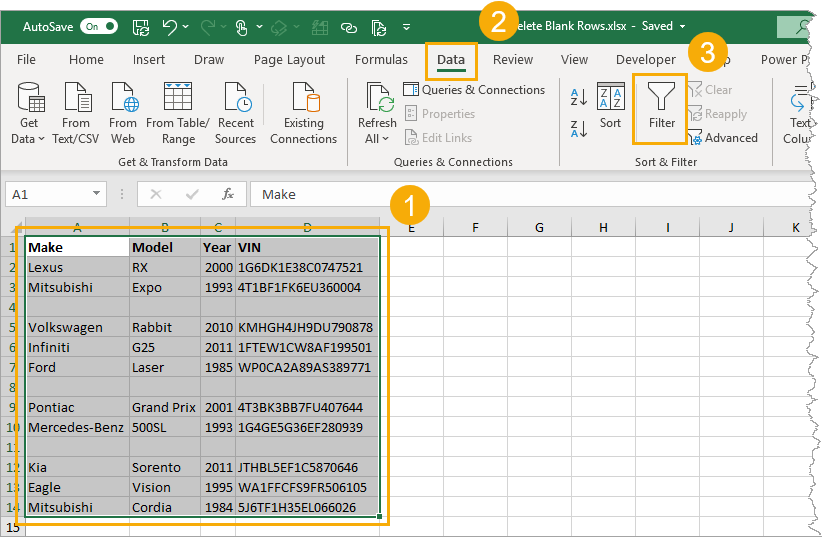 Add-Filters-Command-from-Ribbon 9 Ways to Delete Blank Rows in Excel