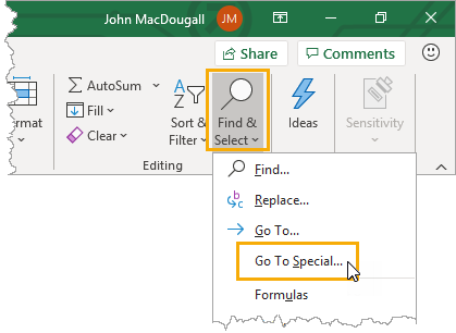 Go-To-Special-Ribbon 9 Ways to Delete Blank Rows in Excel