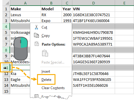 Right-Click-Delete-Blank-Rows 9 Ways to Delete Blank Rows in Excel