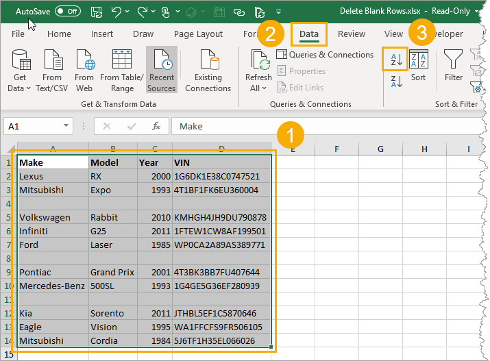 Sort-Data-in-Ribbon 9 Ways to Delete Blank Rows in Excel