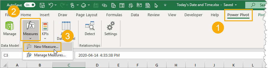 Add-New-Measure-to-Power-Pivot 5 Ways to Get the Current Date or Time in Excel