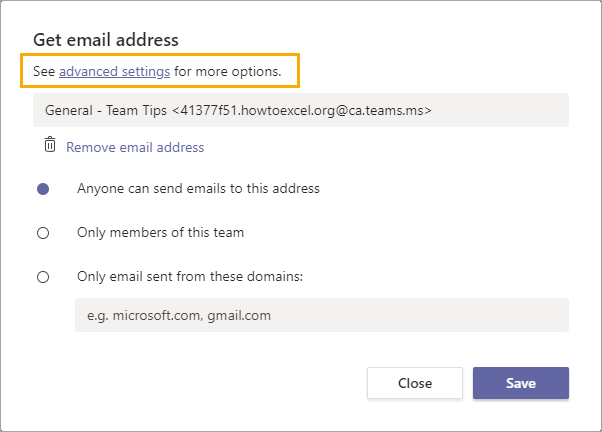 Get-Email-Address-Advanced-Options 25 Awesome Microsoft Teams Tips and Tricks