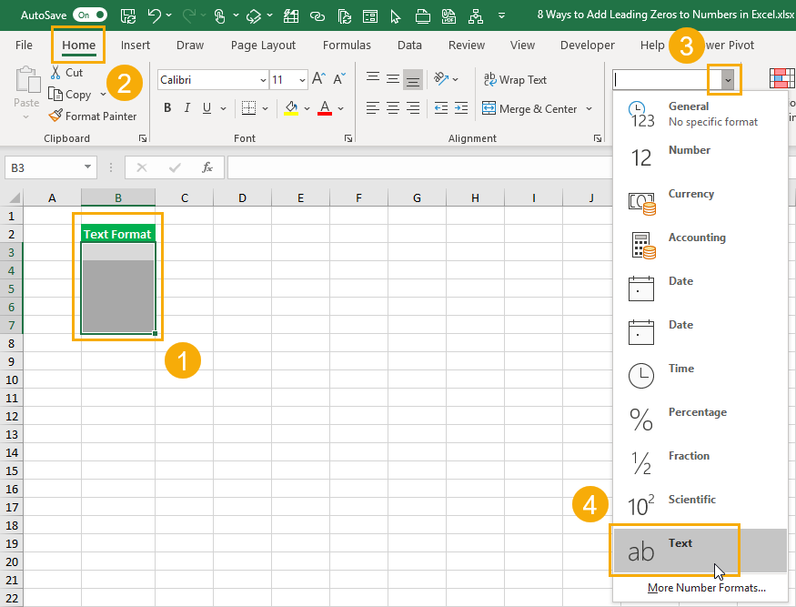 Change-Format-to-Text 9 Ways To Add Leading Zeros In Excel