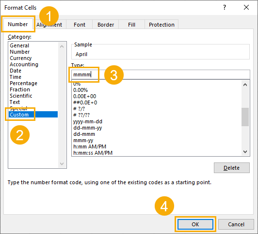 Format-Cells-with-Custom-Format 8 Ways to Extract the Month Name from a Date in Excel