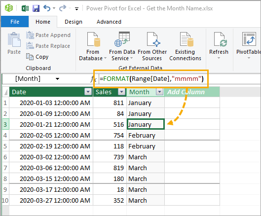 Power-Pivot-Calculated-Column-with-FORMAT 8 Ways to Extract the Month Name from a Date in Excel