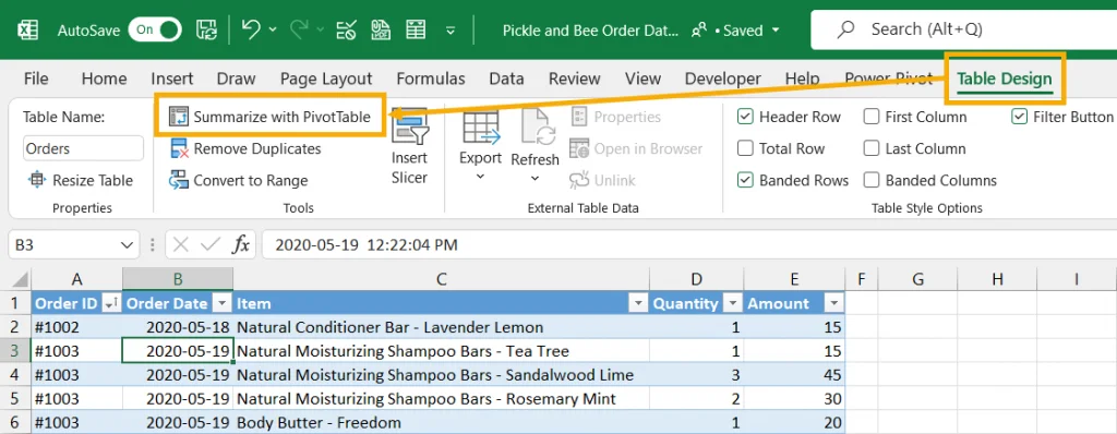 assignment for pivot table