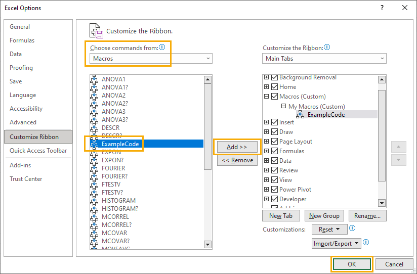 add macro using vba