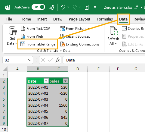 change to 0 excel