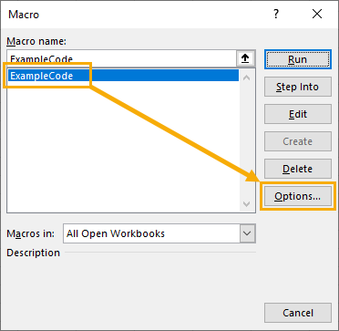 assign macro excel 2016