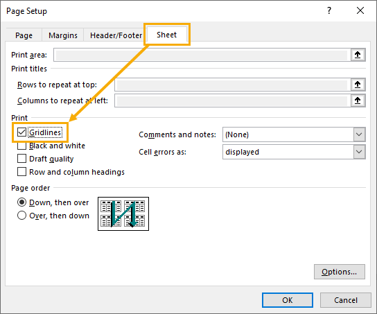 worksheet grid lines