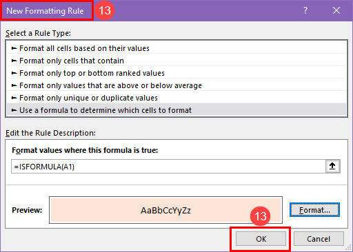 Apply conditionaly formatting to highlight formula cells