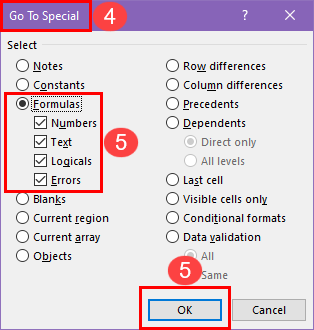 Go To Special dialog box