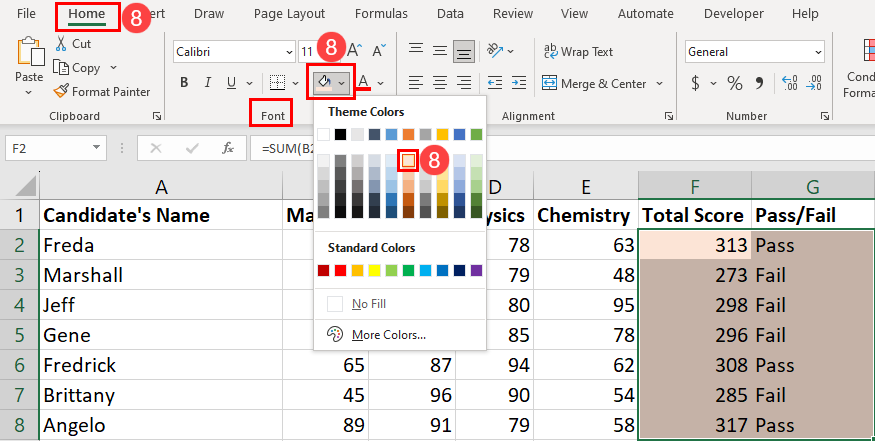 Highlighting cells in Excel