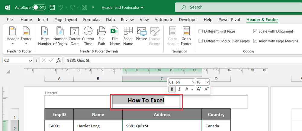 File Name Code In Excel Footer