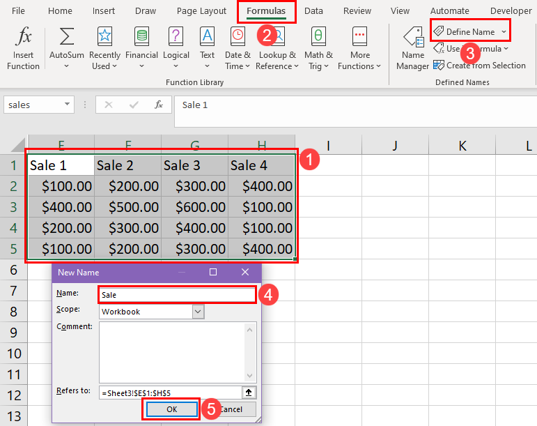 Defining a named range in Excel