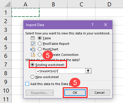 Existing worksheet