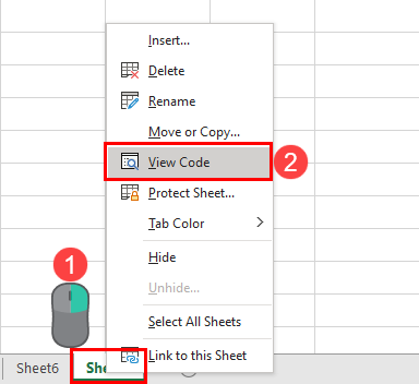 View code in worksheet