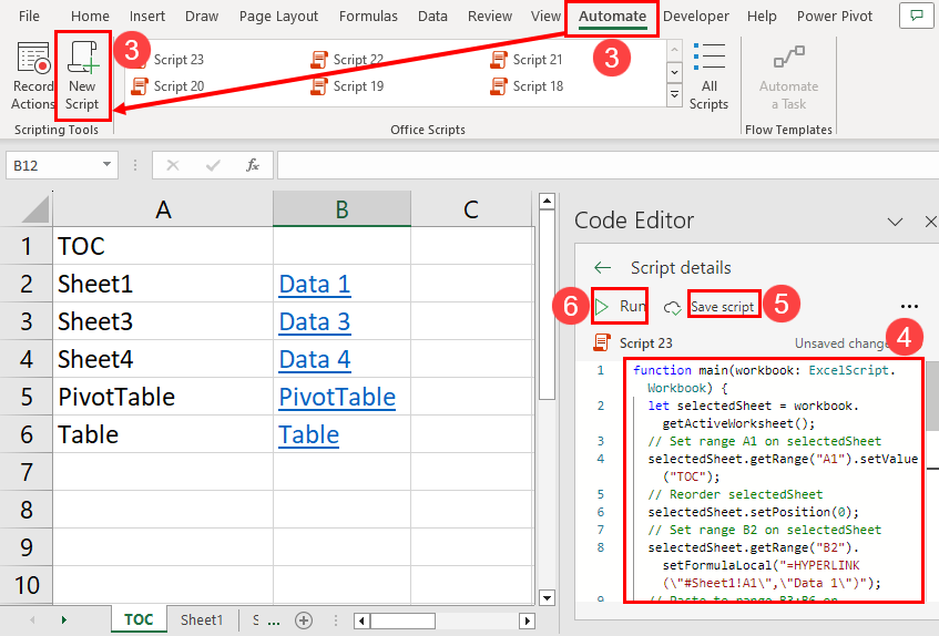 Adding links to the TOC table