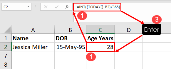 使用 TODAY 函数根据出生日期在 Excel 中计算年龄