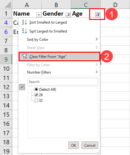 手动清除 Excel 中的所有过滤器