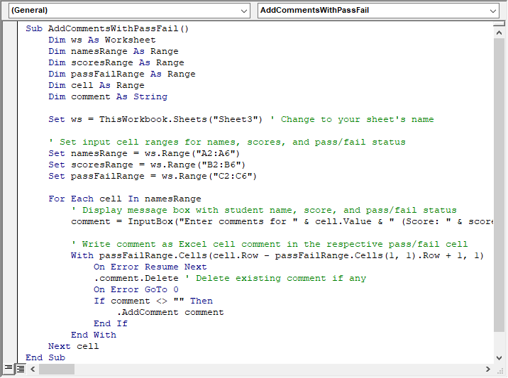 Excel VBA 代码自动注释