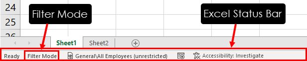 状态栏上的 Excel 过滤模式