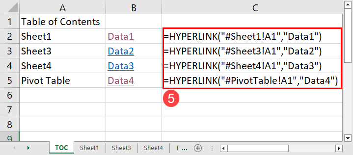 Formula of worksheets