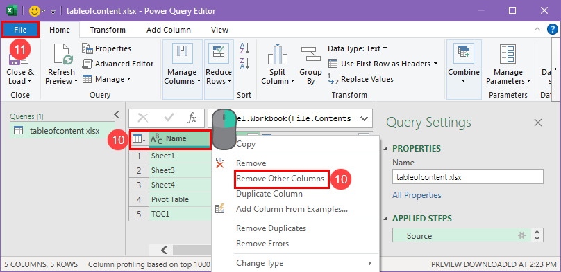 删除 Power Query 中的其他列