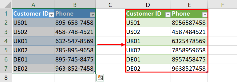 使用 Power Query 删除破折号