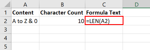 Count characters using LEN in Excel