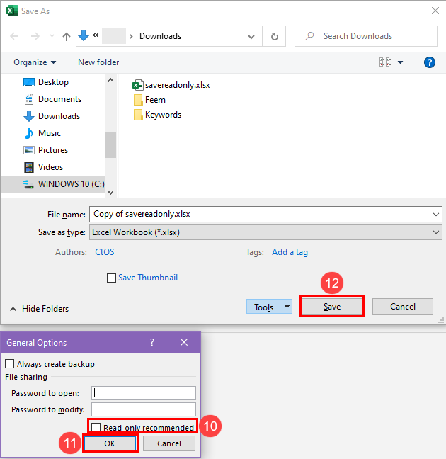 Saving read only Excel in write mode